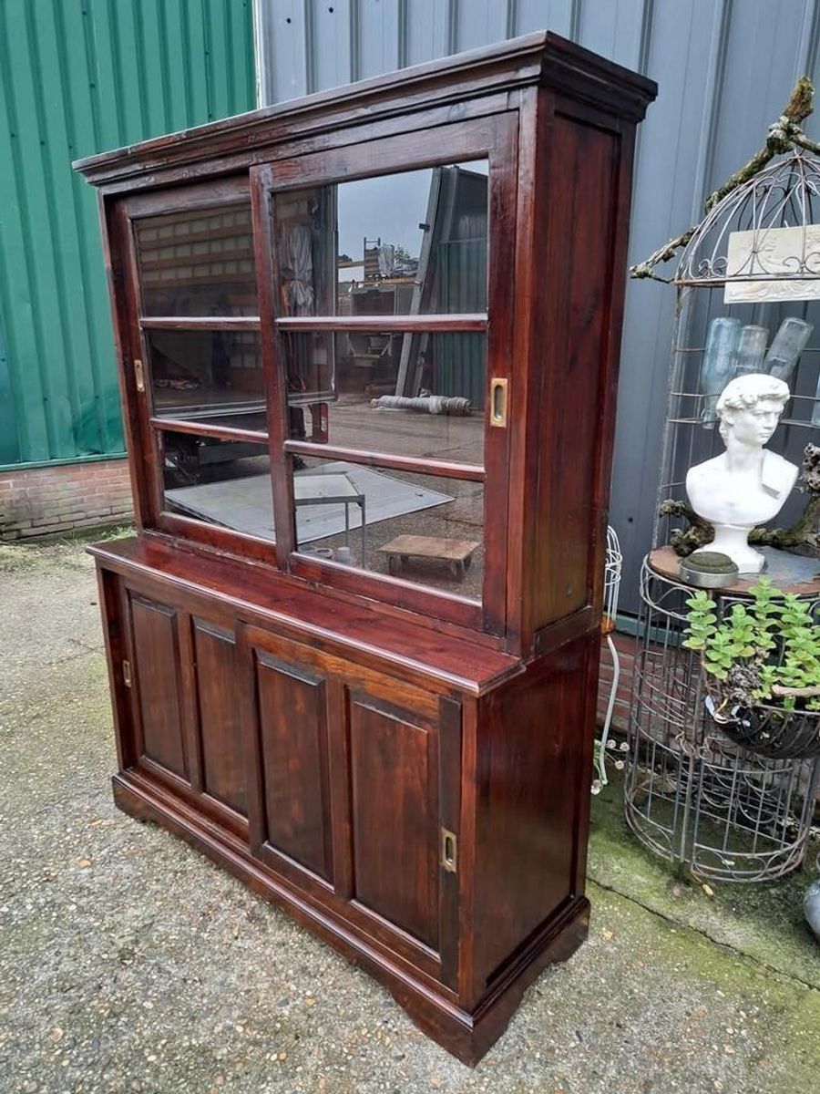 Oude Teakhouten Vitrinekast, Winkel Vitrine, Servieskast Me image 2