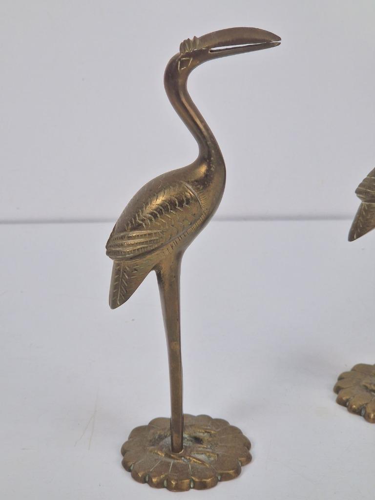 Set 2 Vintage Messing Flamingo Kraanvogel '70 Regency Goud image 4