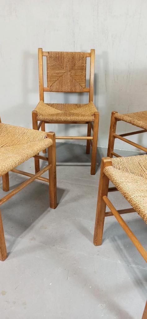 Set Van 4 Vintage Hout En Riet Eetkamerstoelen image 15