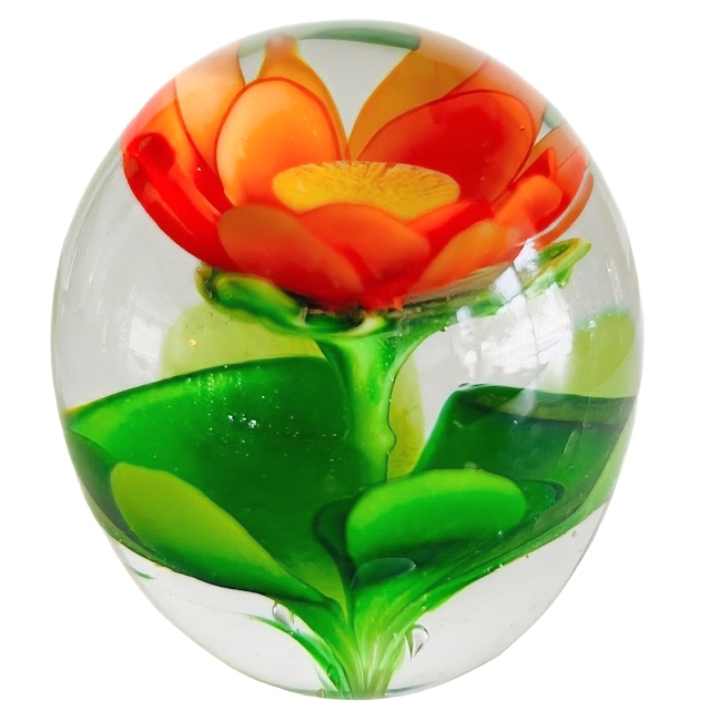 Vintage Murano Glas Presse Papier Oranje Bloem 1970’s image 2