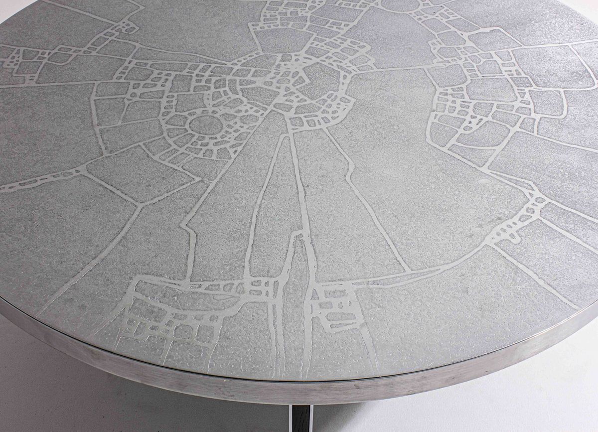 Brutalist Mid Century Chroom Geëtste Ronde Salontafel Door Lilienthal, 1960 image 7