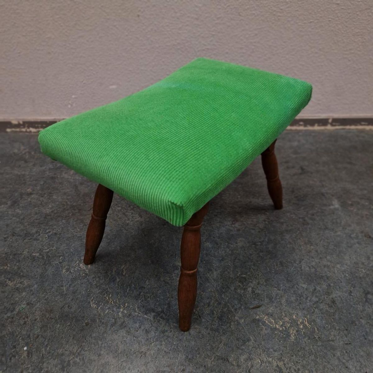 Vintage Voetenbank Jaren 60 / 70 Nieuw Bekleed Groene Ribstof image 5