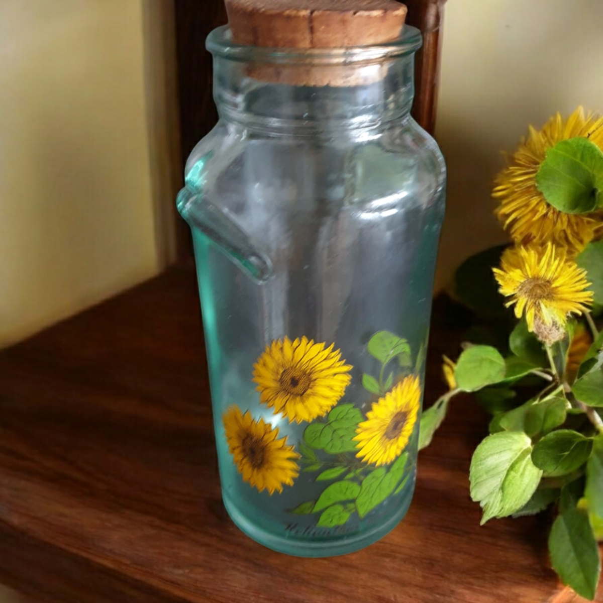 Vintage Glazen Voorraadpot Met Kurk & Zonnebloemen image 9