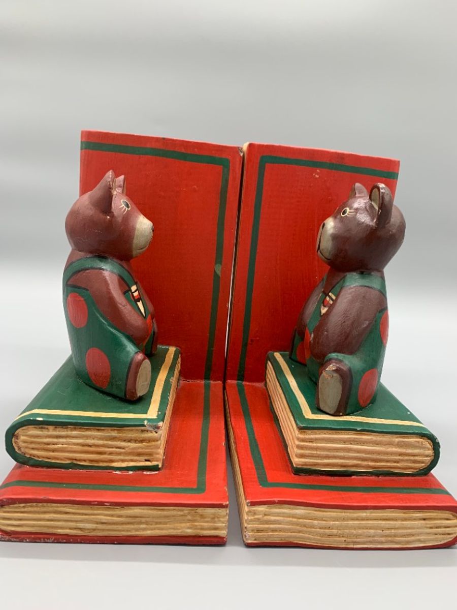 Vintage Set Boekensteunen Hout Beer Indonesië image 14