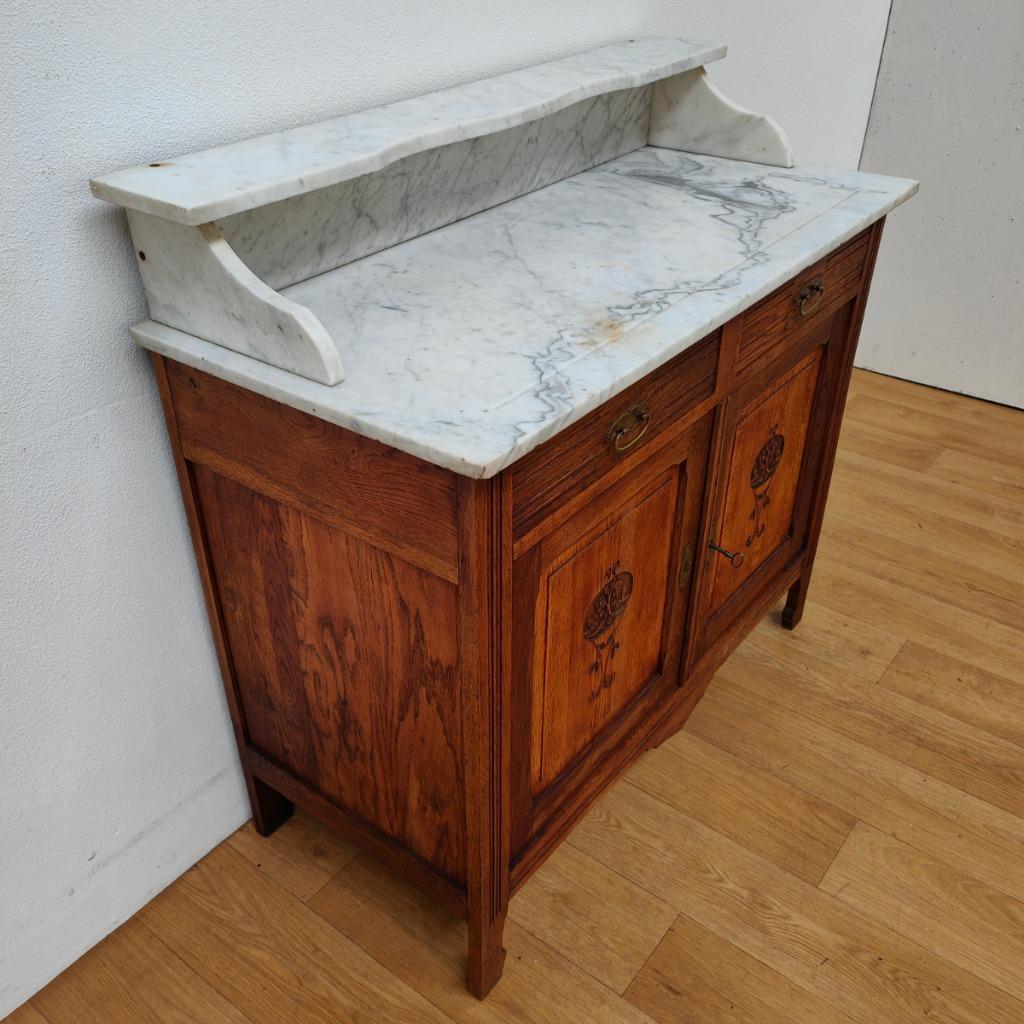 Vintage Antiek Dressoir Commode Ladekast Badkamermeubel Met Marmer Blad 701 image 9