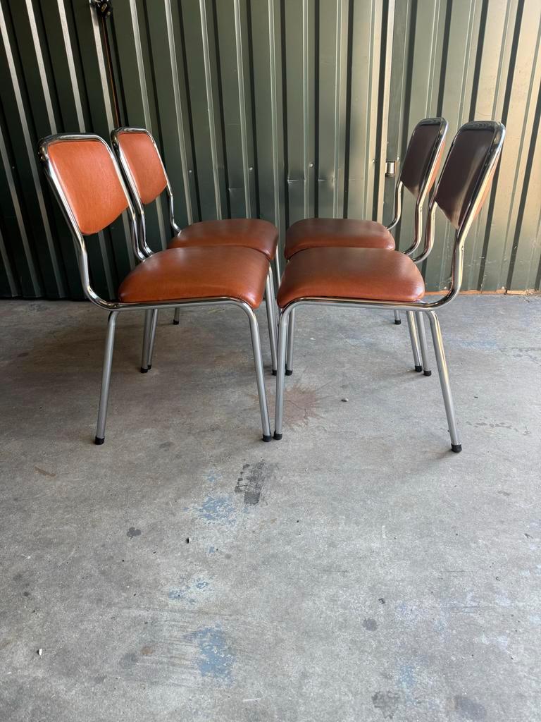 Set/4 Italian Mid-century Tavo Stoelen In Cognac Skai Leder image 4