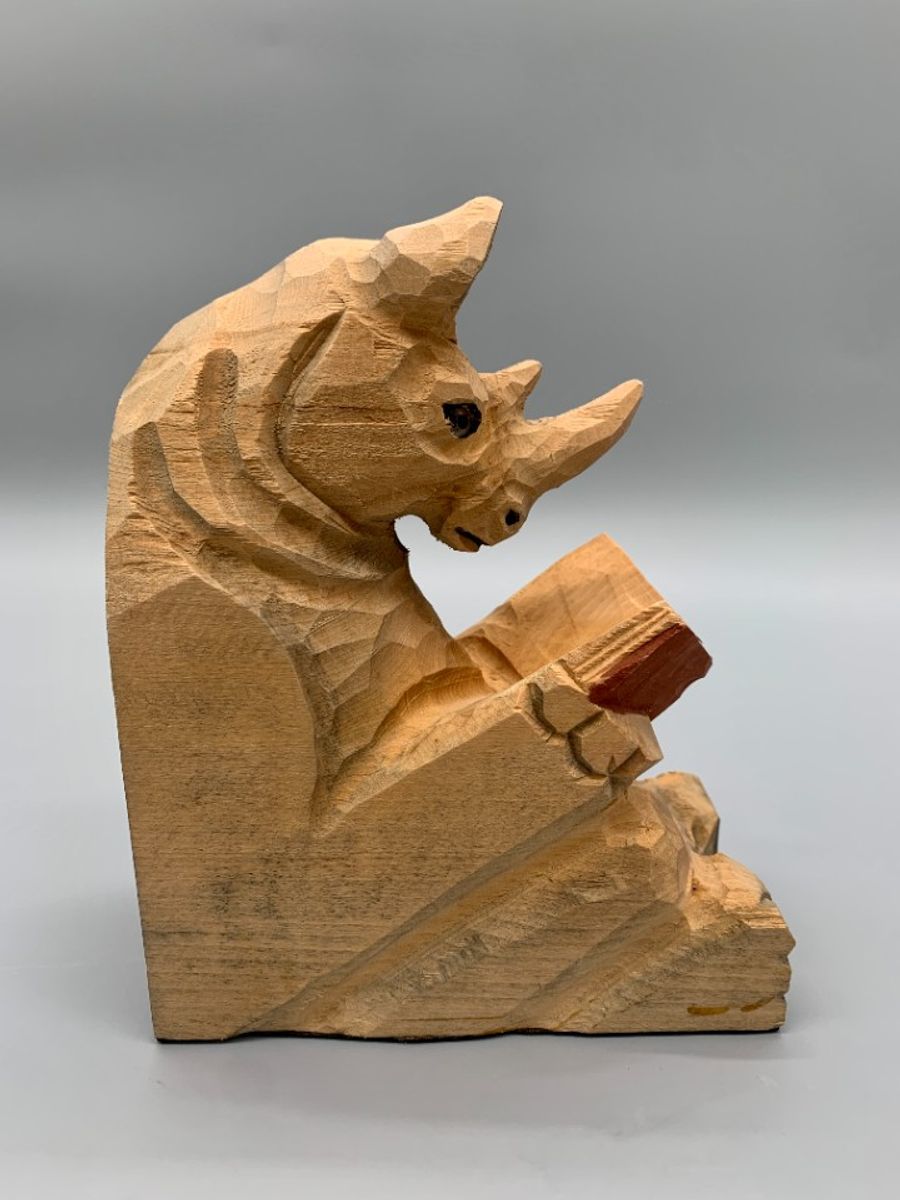 Vintage Boekensteun Neushoorn Hout image 4