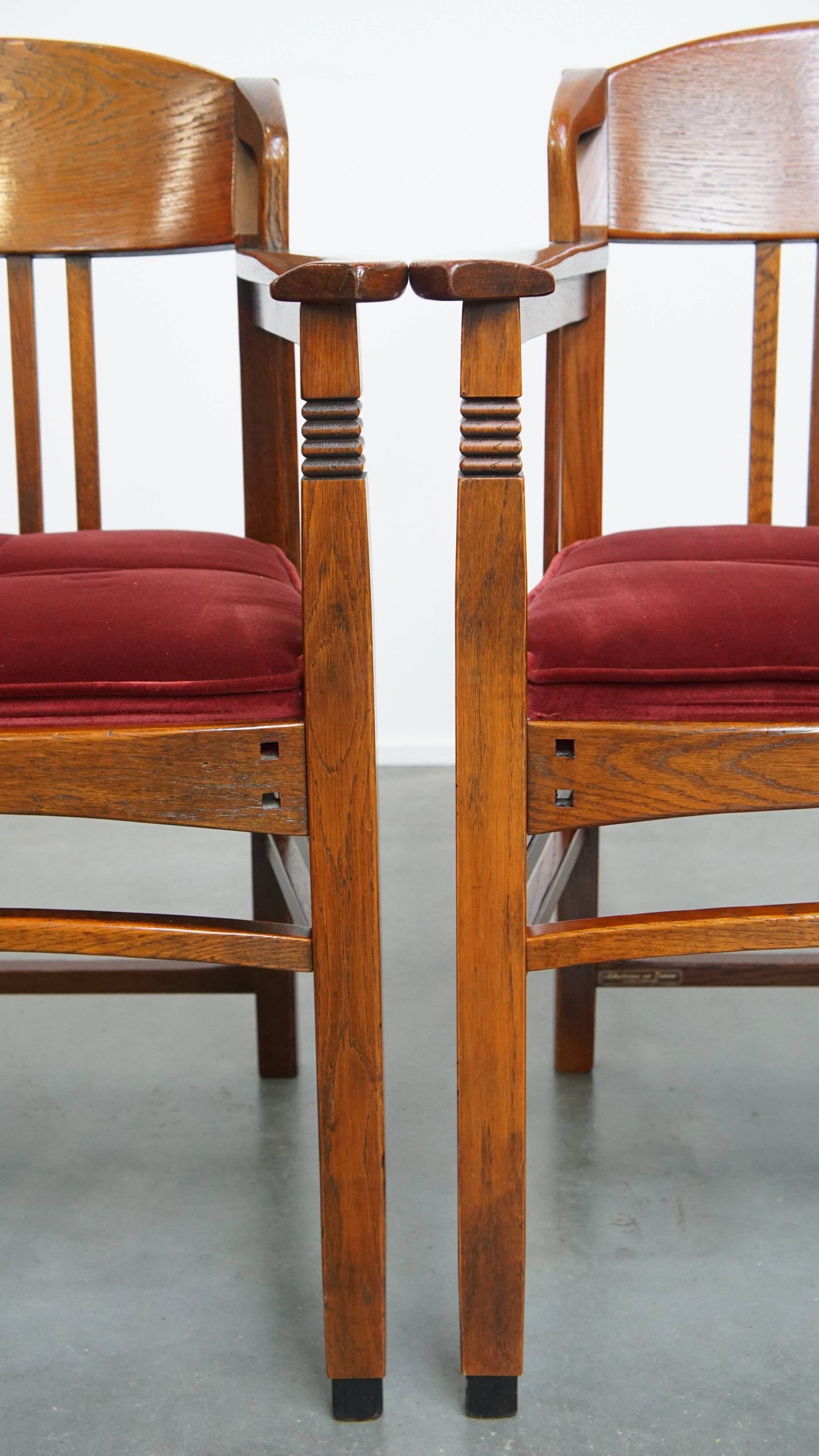 Set Van 4 Art Nouveau/ Jugendstil Design Schuitema Eetkamerstoelen Met Rode Stoffen Bekleding image 16