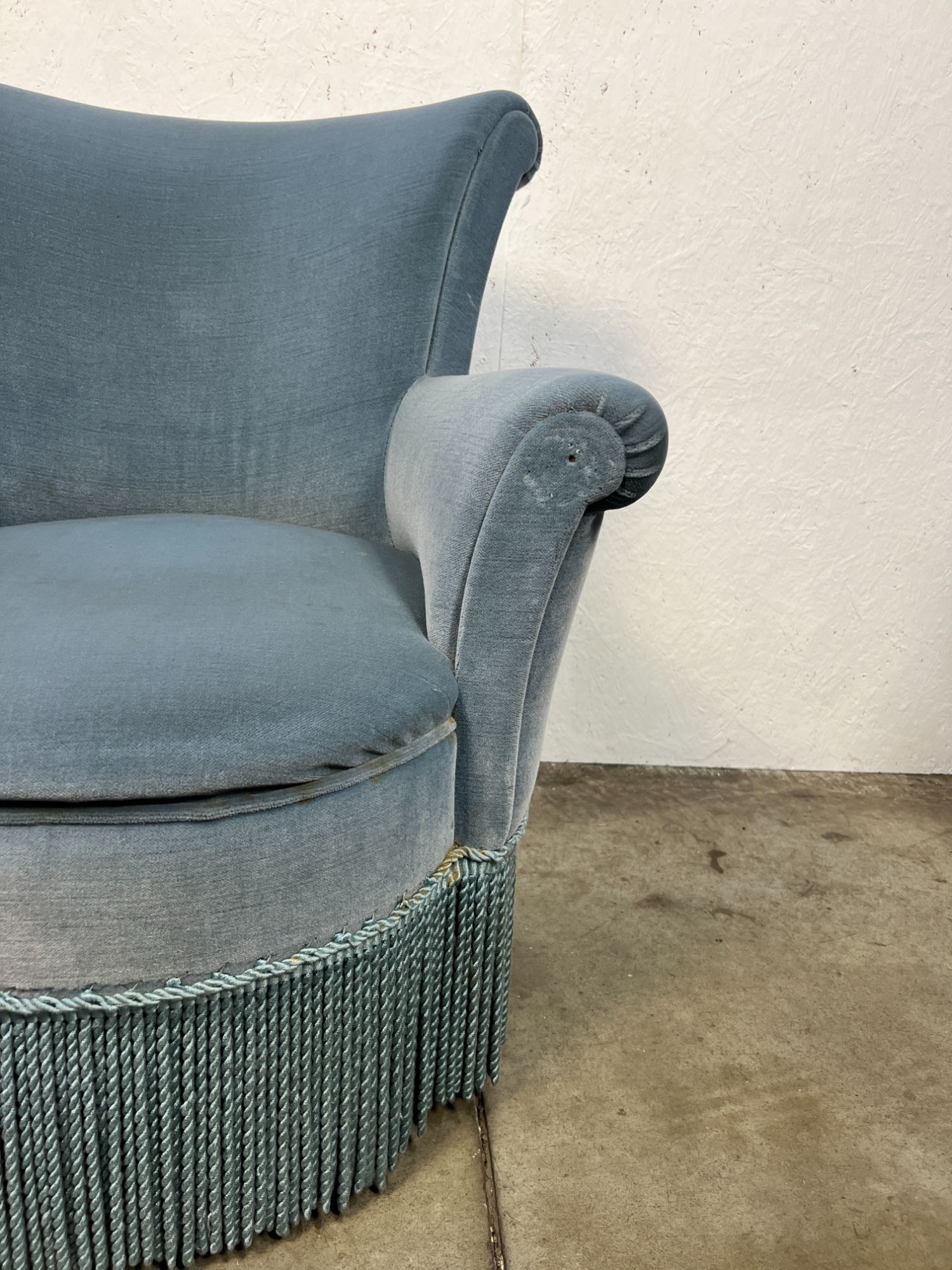 Vintage Cocktailstoel, Frankrijk 1960's, Blauw Velours image 6