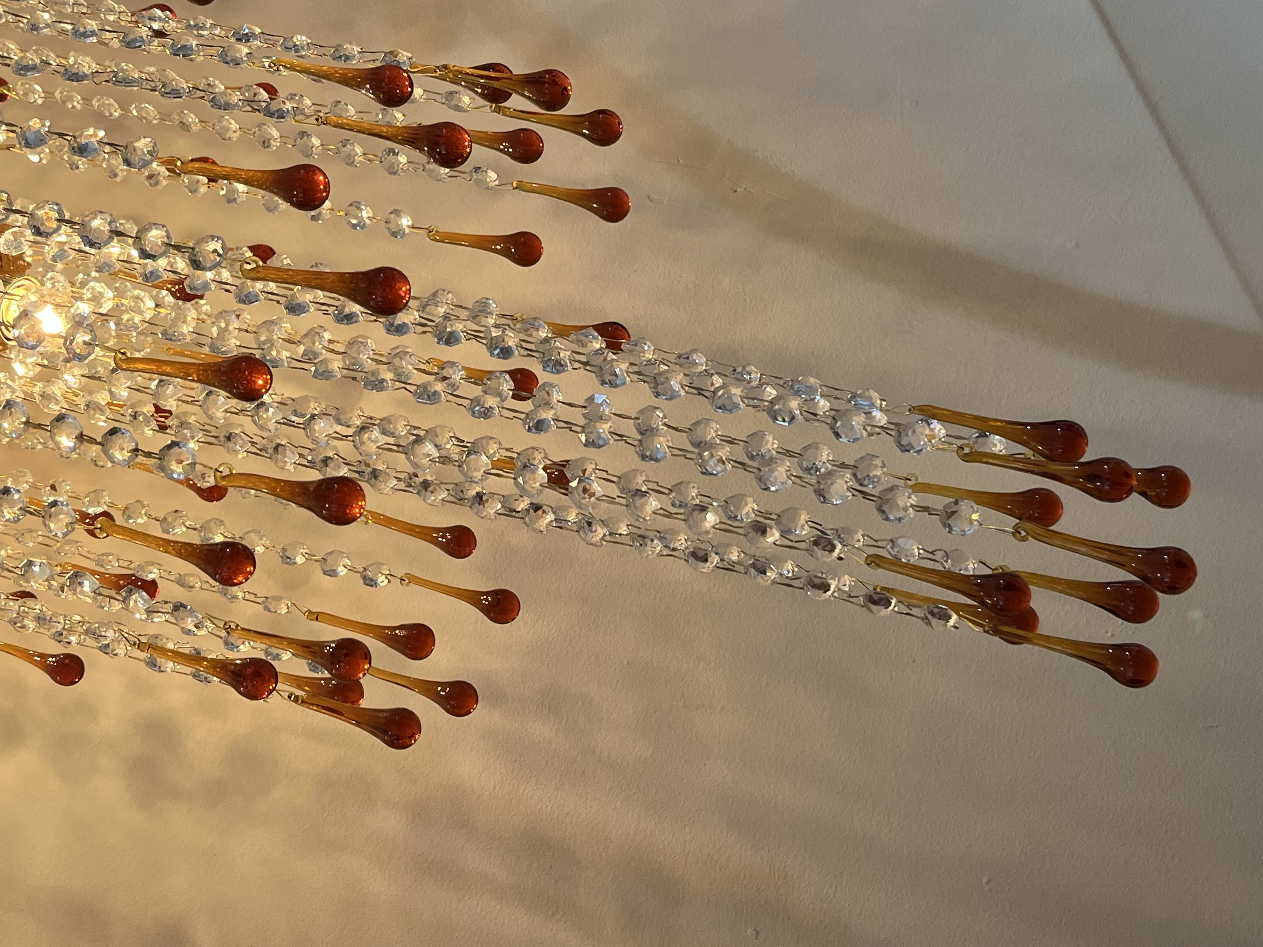 Xxxl Vintage Murano Teardrop Bruine Pegels Kroonluchter Goud Frame image 8