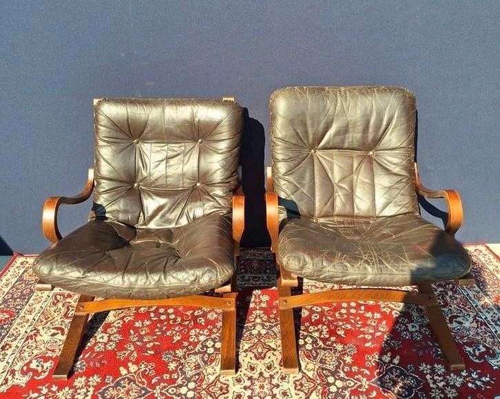 Vintage Design Fauteuils, Leer, Beuken,, Ingmar Relling image 2