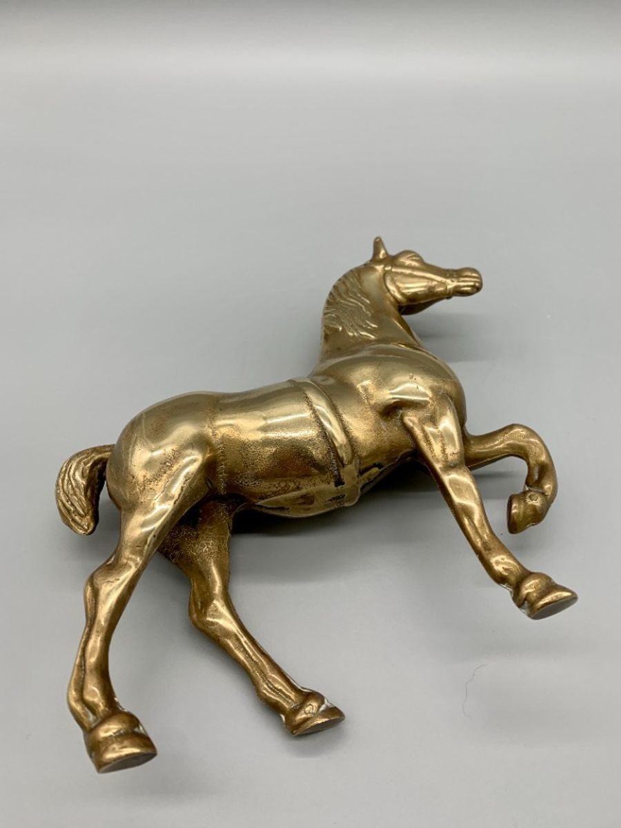 Vintage Groot Messing Paard Massief image 2