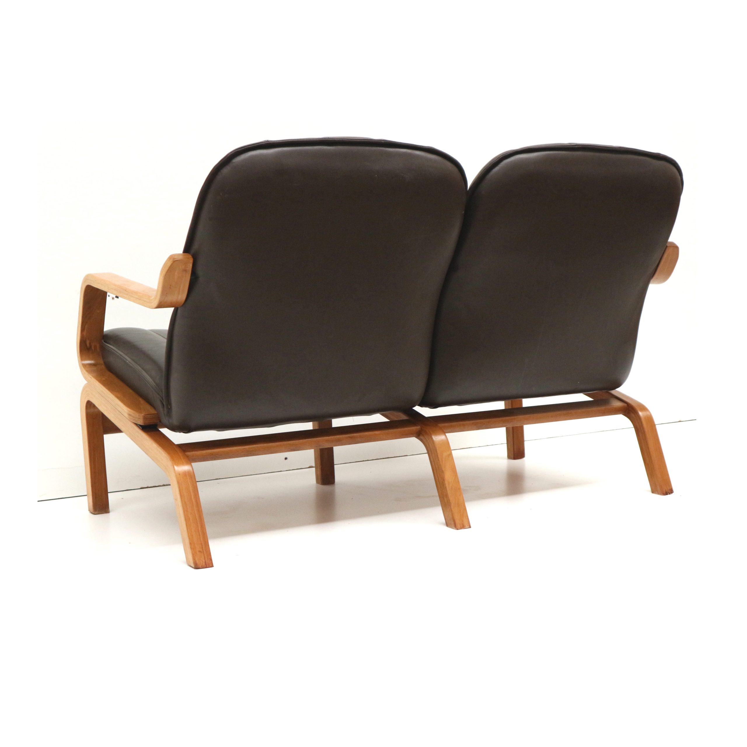 Vintage Deense 2-Zits Bank Met Lederen Bekleding Uit De Jaren '70 image 9