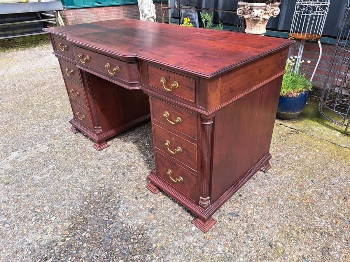 Antieke Engels Bureau, Schrijftafel, Partnerdeks image 3