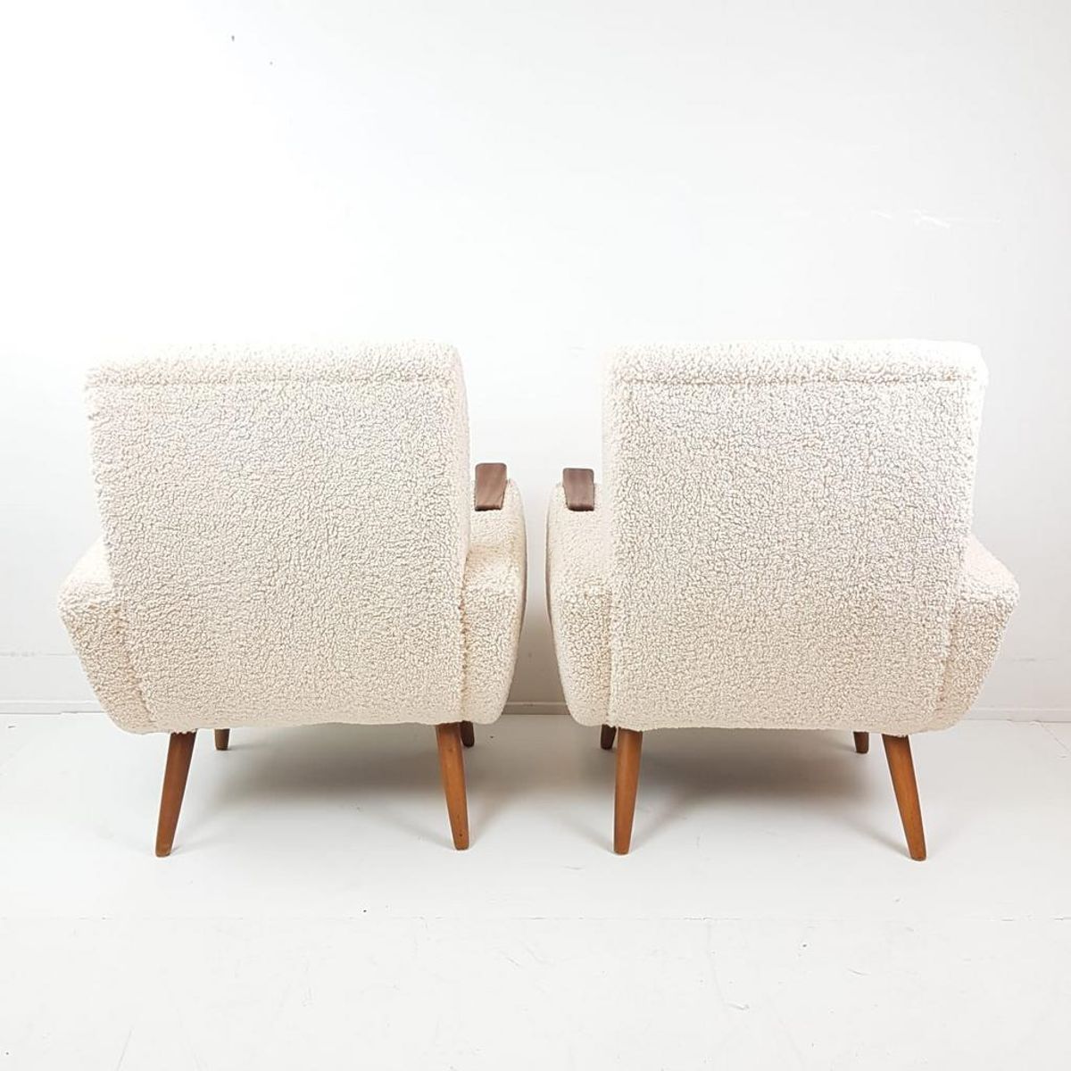 2 Vintage Fauteuils Nieuw Gestoffeerd Teddy Teak Hout image 8