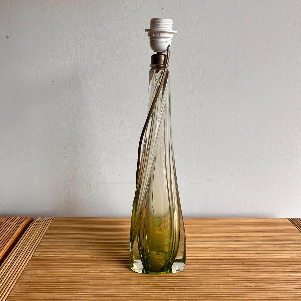 Val St Lambert Groene Kristal Glas Lamp Vintage image 9