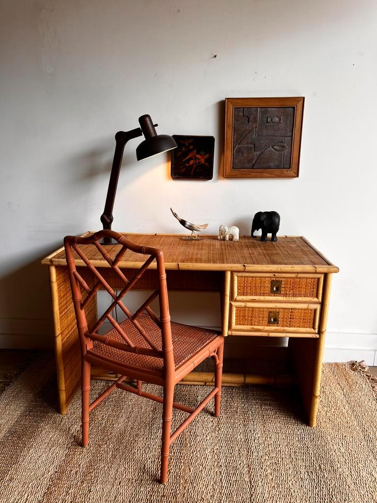 Rotan Bamboe Bureau Italiaans Design Vintage image 13