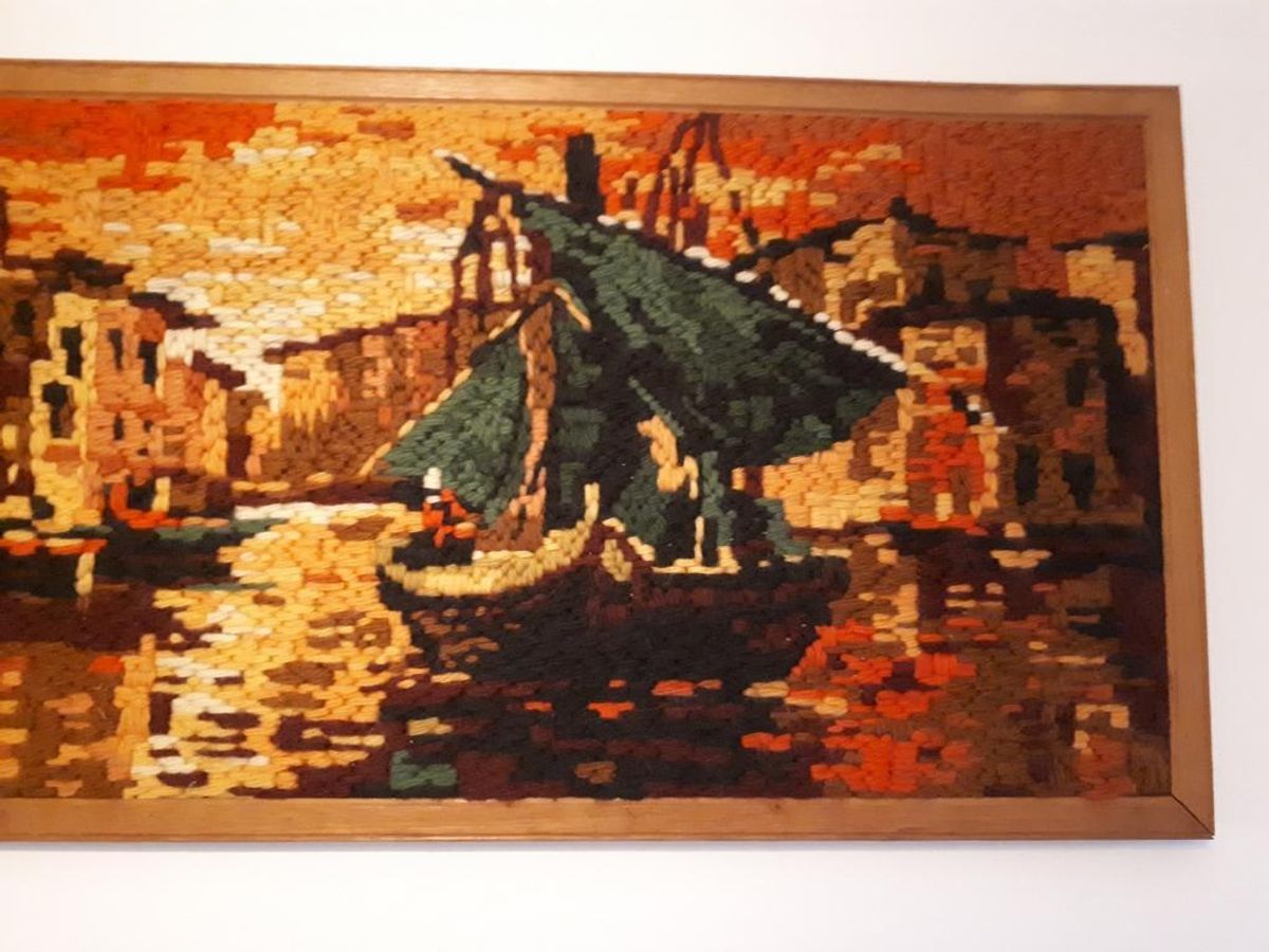 * Jaren 60 Wollen Vintage Schilderij Kunst Werkje Vintage image 6