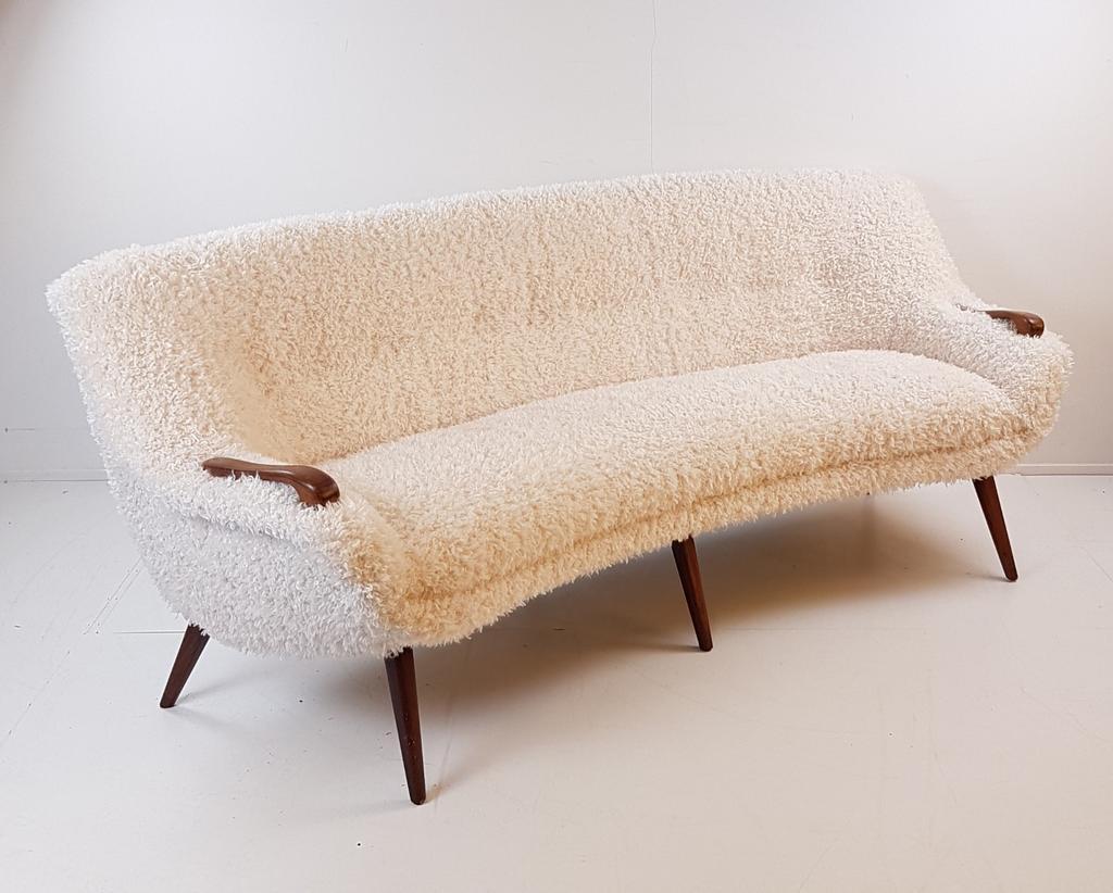 Vintage Bank Teak Hout Teddy Stof Nieuw | Uniek Organisch image 2