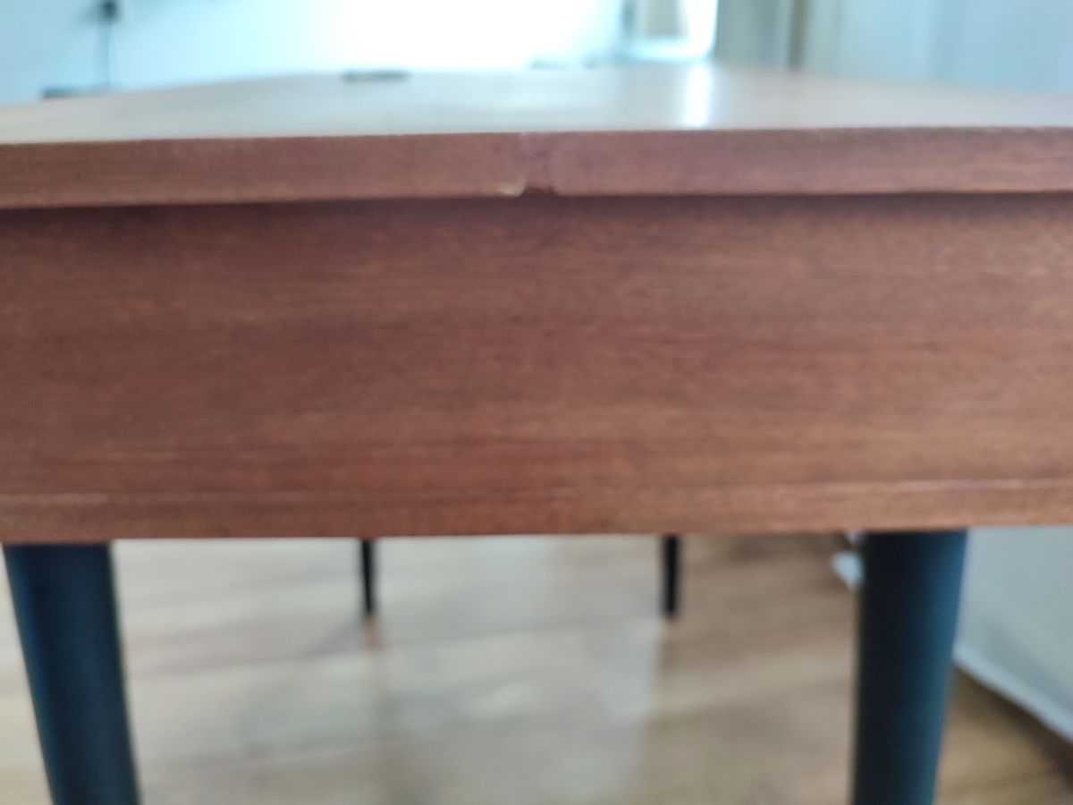 Vintage Houten Bureau Op Zwarte Poten Met Lade En Kastje image 6
