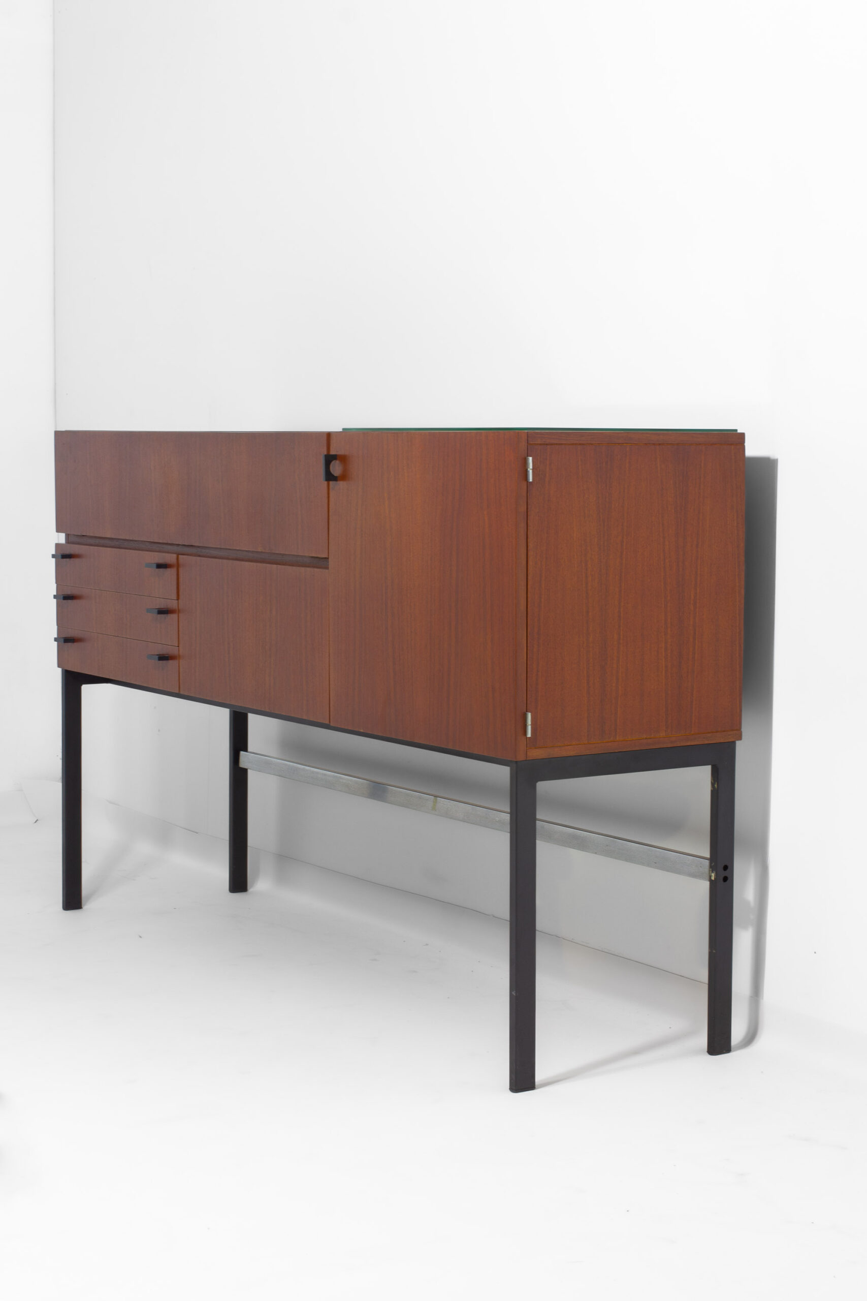 Zeldzame Mid-century Roger De Winter Cocktail Bar In Teak Met Bijhorende Krukken, 1960 image 18