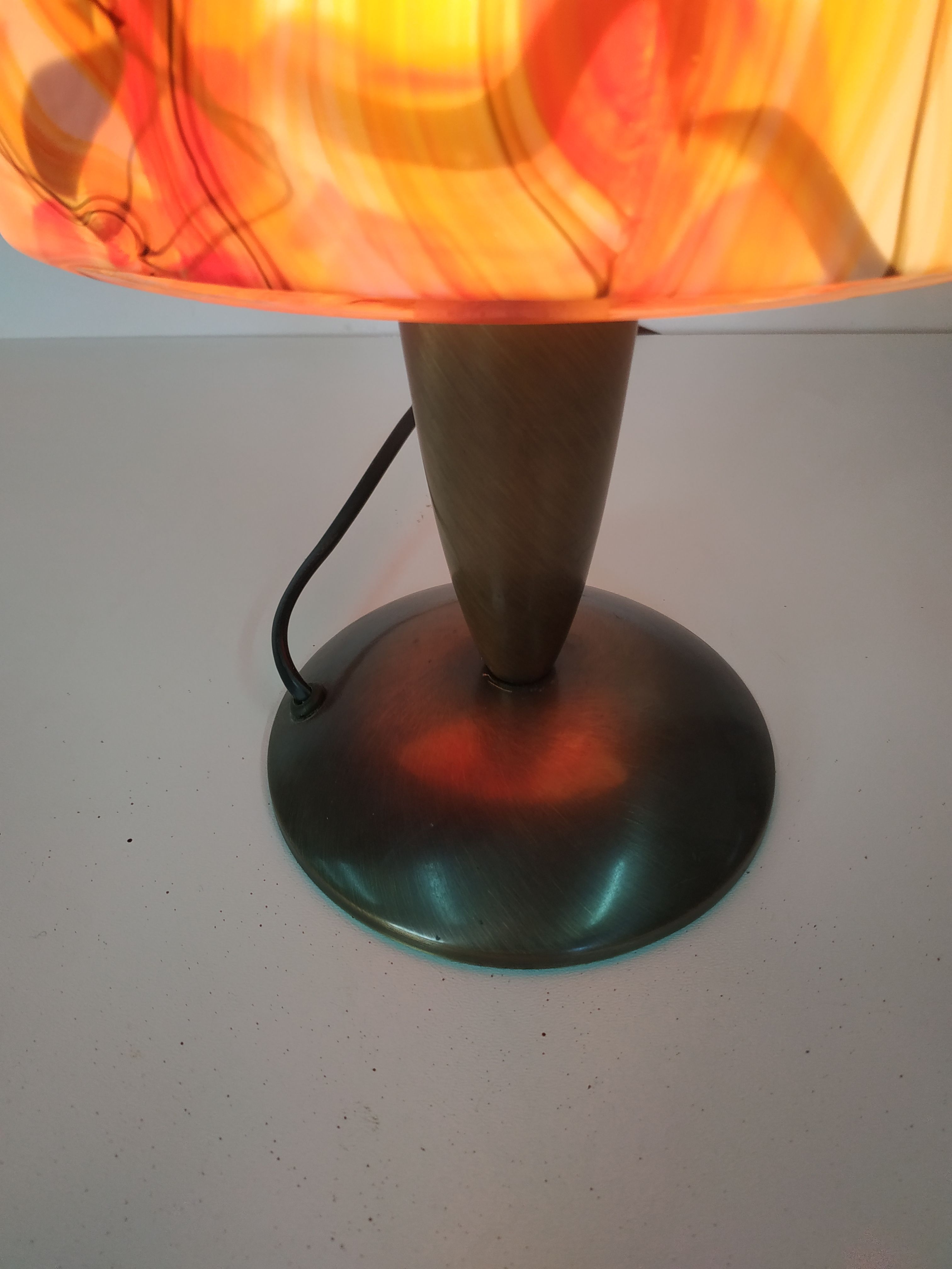 Vintage '60-70s Style' Glazen Tafellamp Geel Oranje Vlam/swirlmotief image 10
