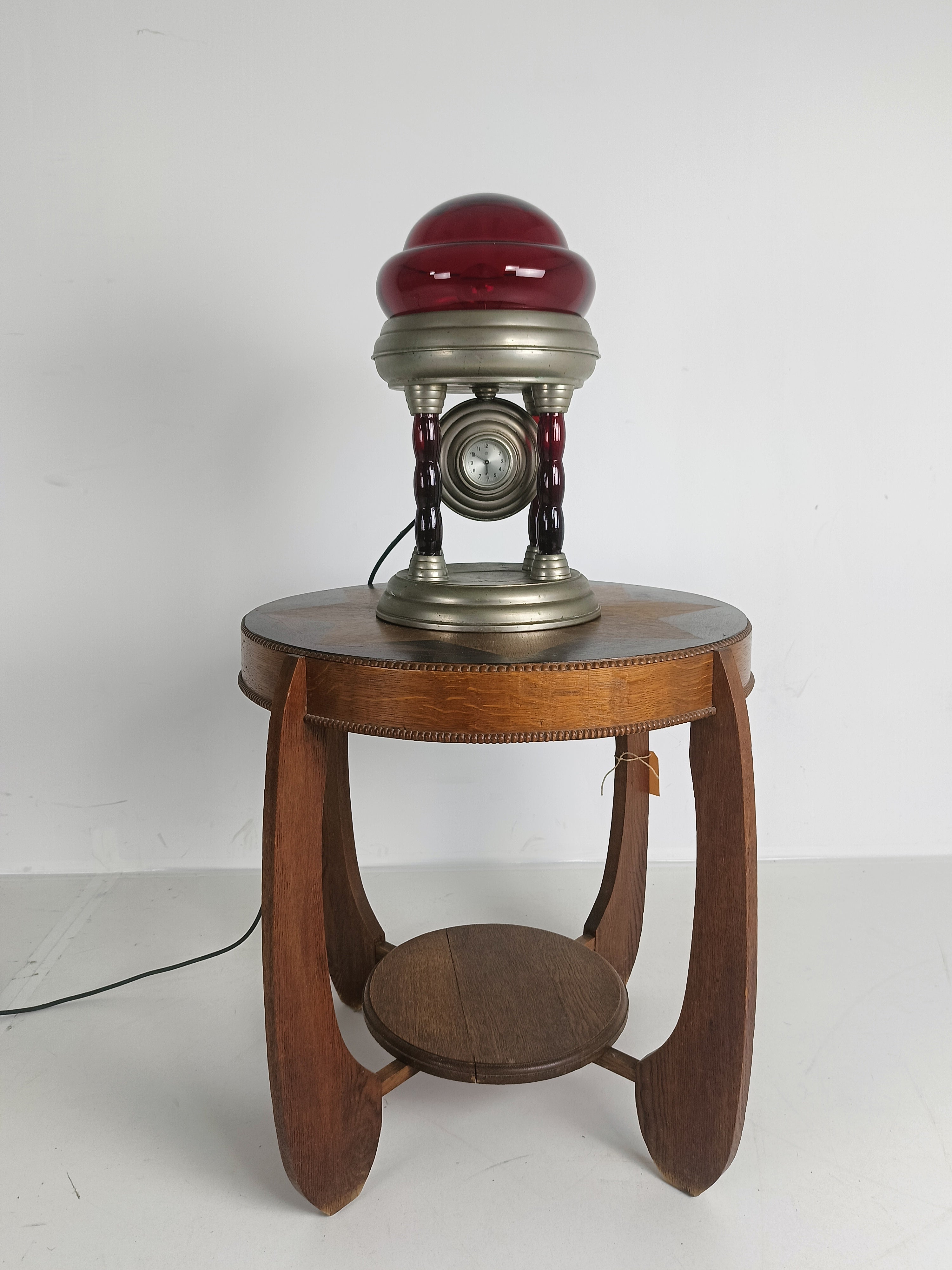 Unieke Vintage Tinnen Lamp Met Uurwerk image 19