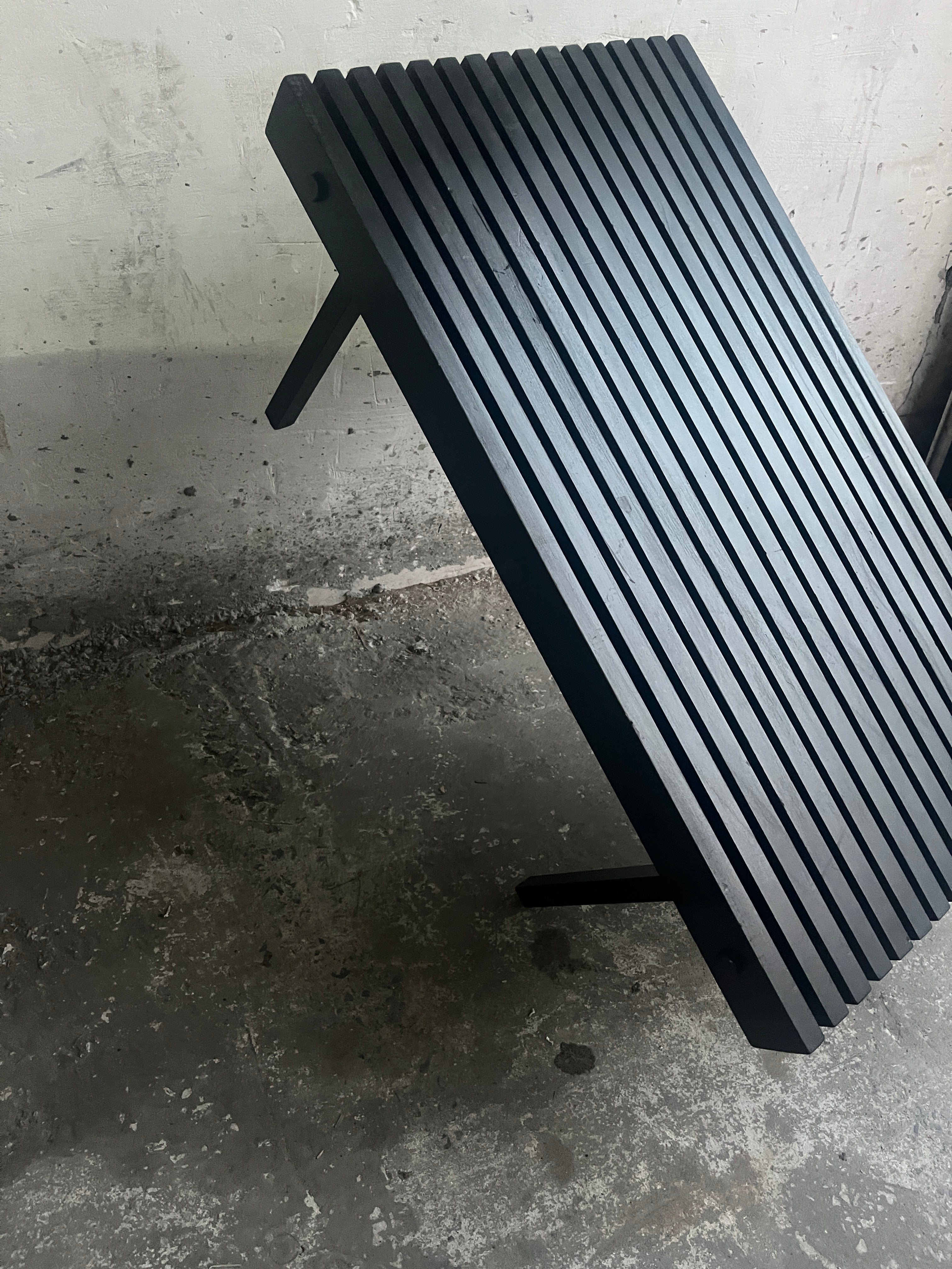 Slatted Black Wooden Bench / Coffee Table image 3