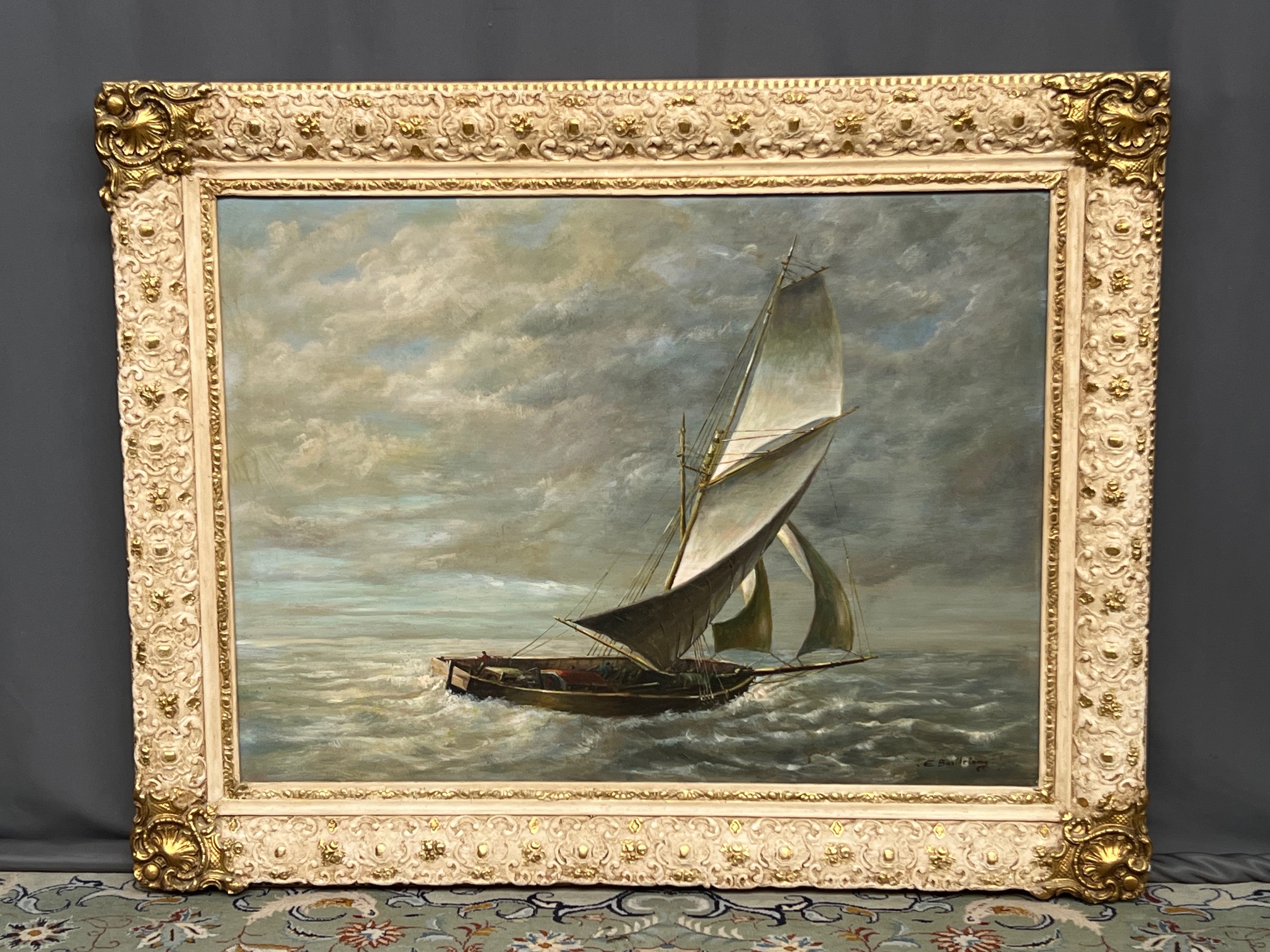 Schilderij - Groot Formaat Emilien Victor Barthélemy (1885-1964) "zeegezicht". image 2
