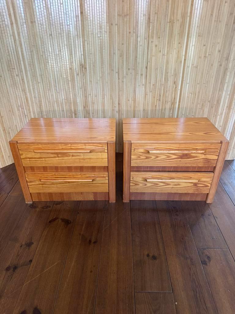 Set/2 Vintage Grenen Nachtkastjes / Ladekastjes image 4