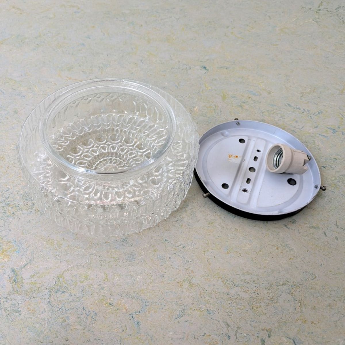 Vintage Ronde Glazen Plafonnière / Plafondlamp – Jaren 60/70 - (kh34) image 4