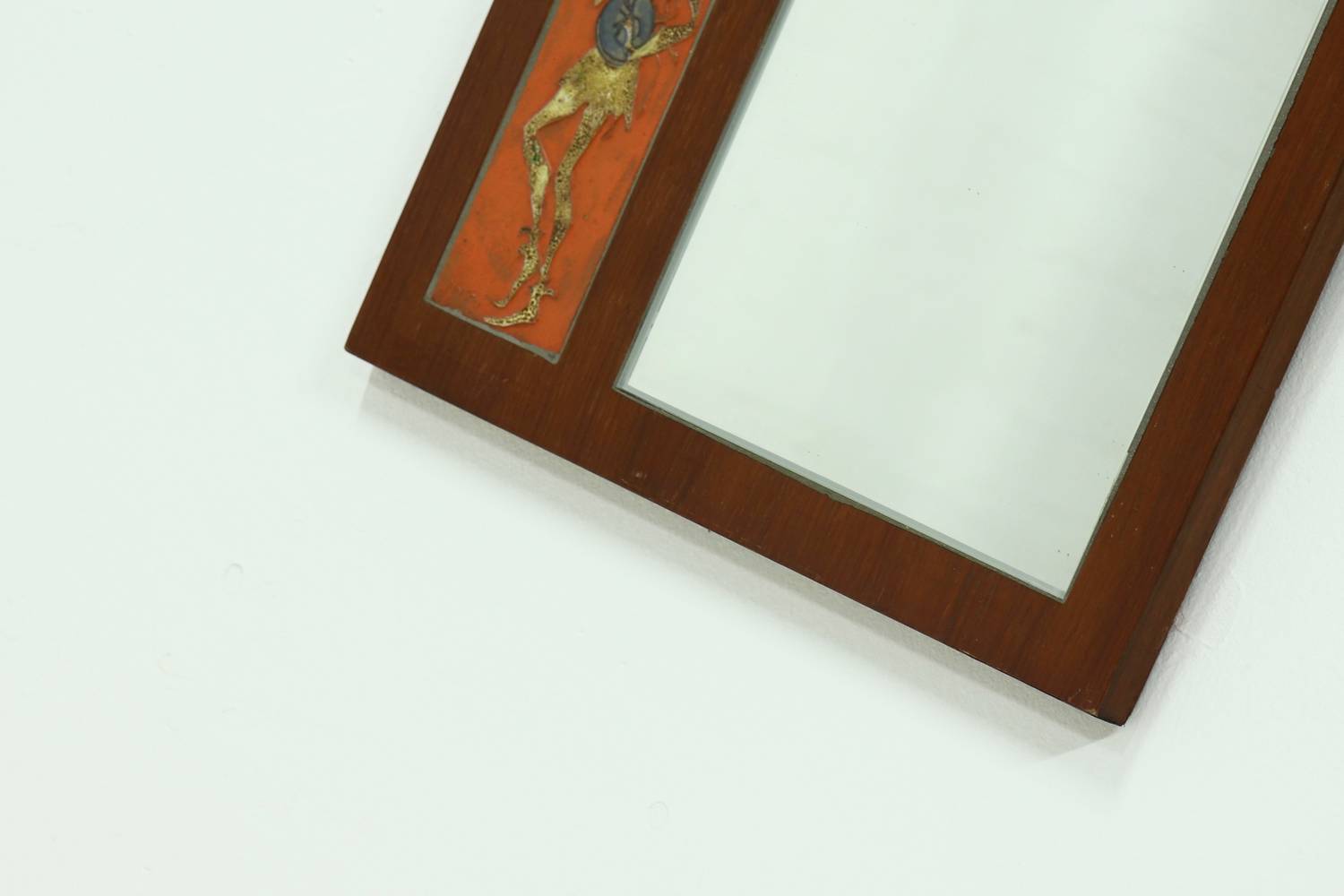 Mid-century Teak And Ceramic Mirror By Atelier Pinson 1960s image 7