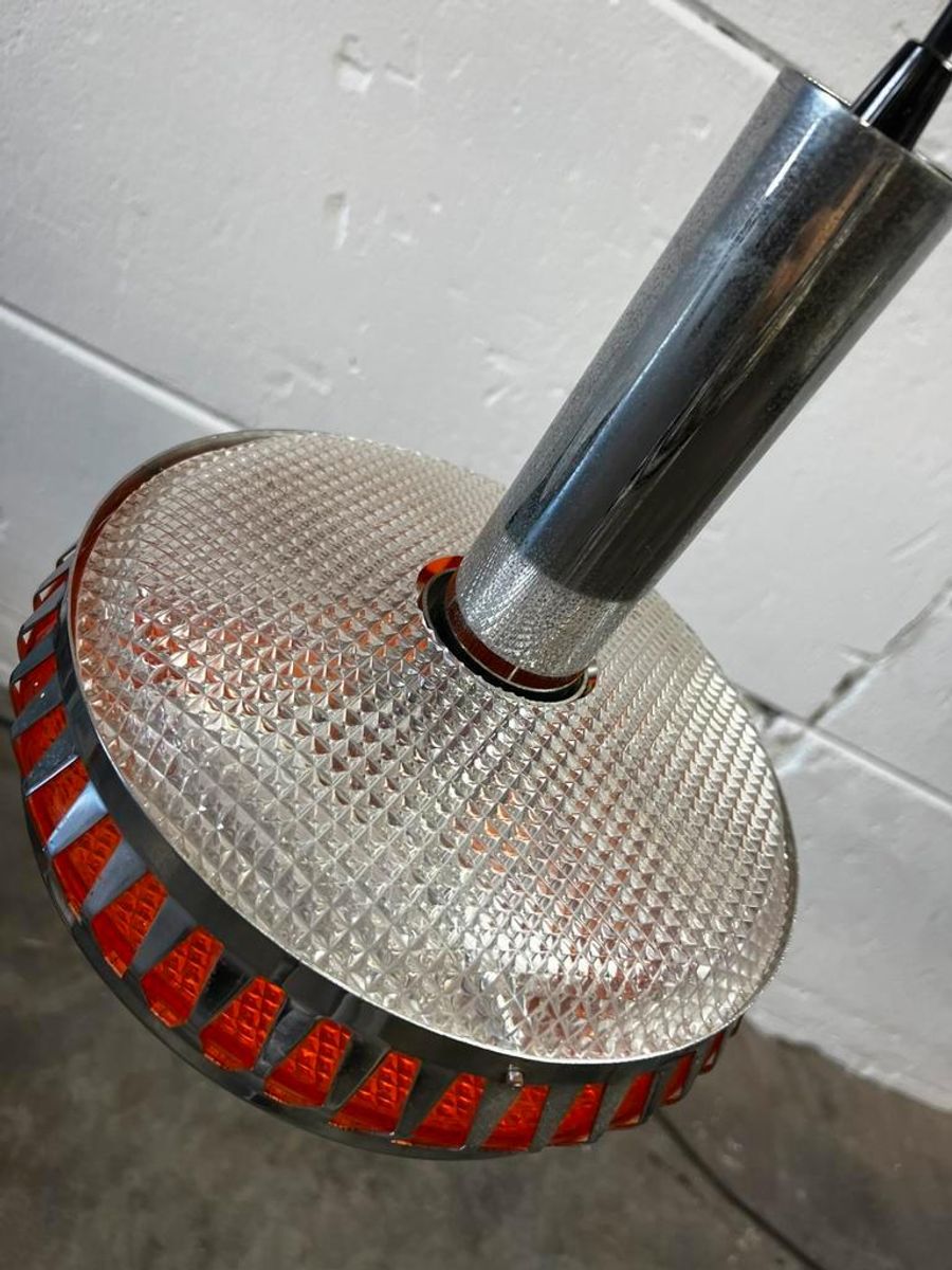 Vintage Chromen Ufo Luster / Hanglamp Met Oranje Accent image 8