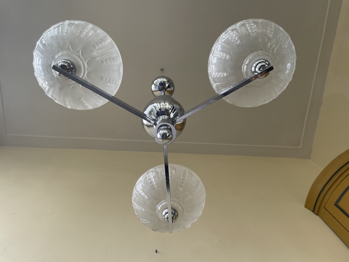 Lamp Hanglamp Art Deco 1930 Verchroomd Frans image 7