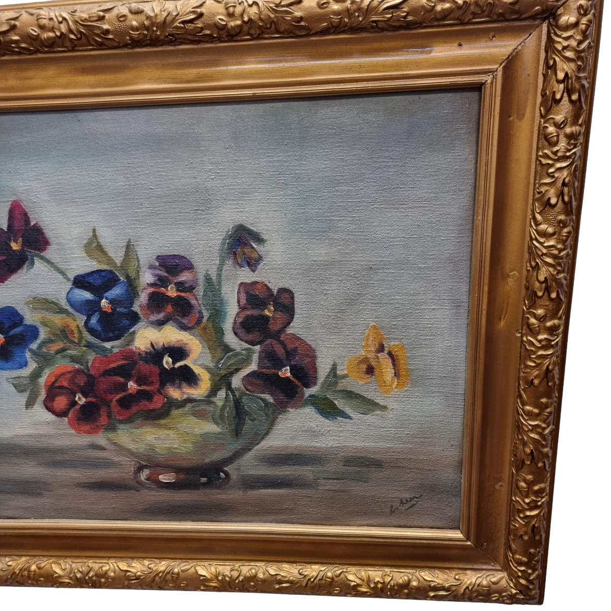 Vintage Olieverf Schilderij Met Violen image 4