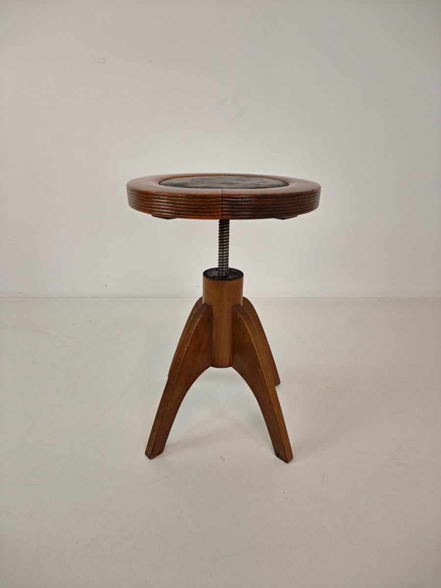 Art Deco Verstelbare Pianokruk Met Leren Zitting – Ca. 1920 image 10