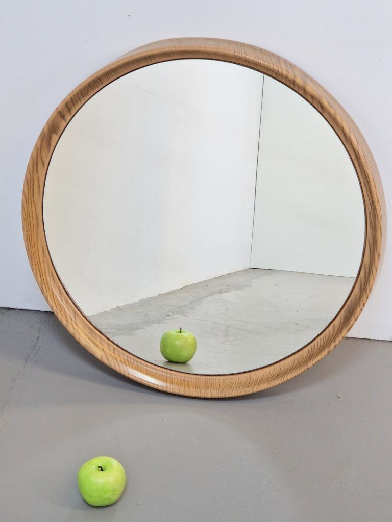 Xl Vintage Rond Spiegel Hout Kunststof Deens Mid Century ‘60 image 5