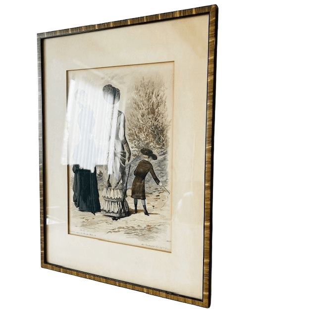 Antieke Ingelijste Franse Modeprent 1845 image 4