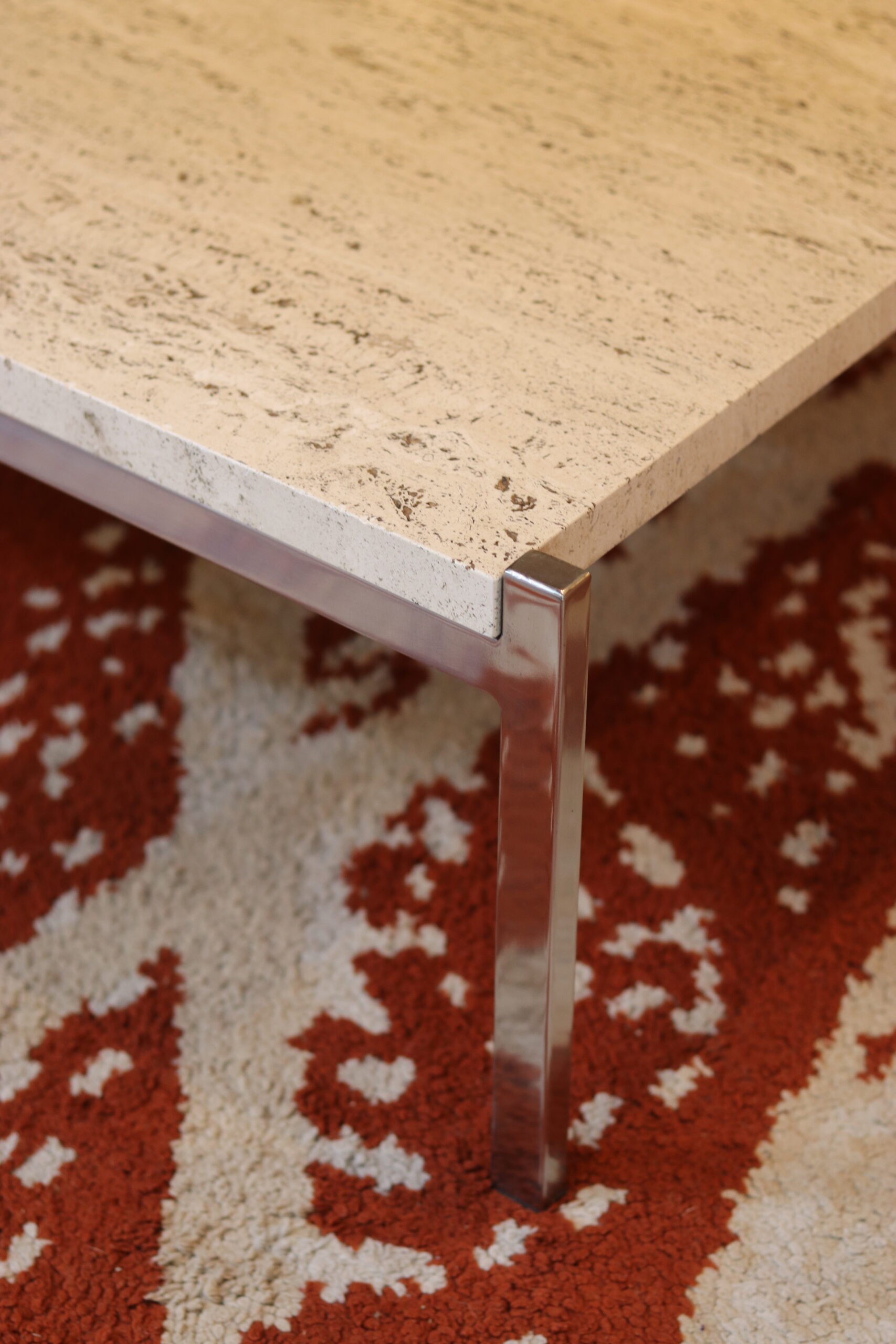 Salontafel Van Travertijn En Chroommetaal, 1970 image 9