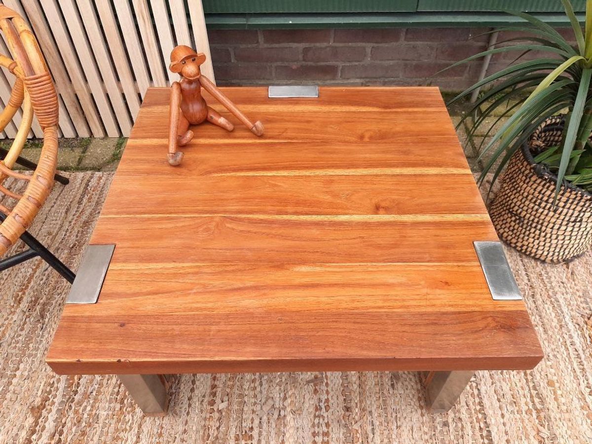Teakhouten Bijzettafel 60 X 60 Plantentafel Salontafel image 8