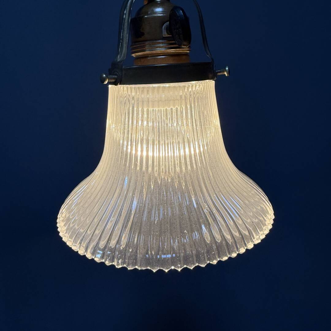 Staande Messing Piano Lamp Met Holophane Glazen Kapje image 13