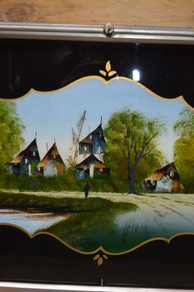 Ouderwets Dienblad Met Geschilderd Glas image 4