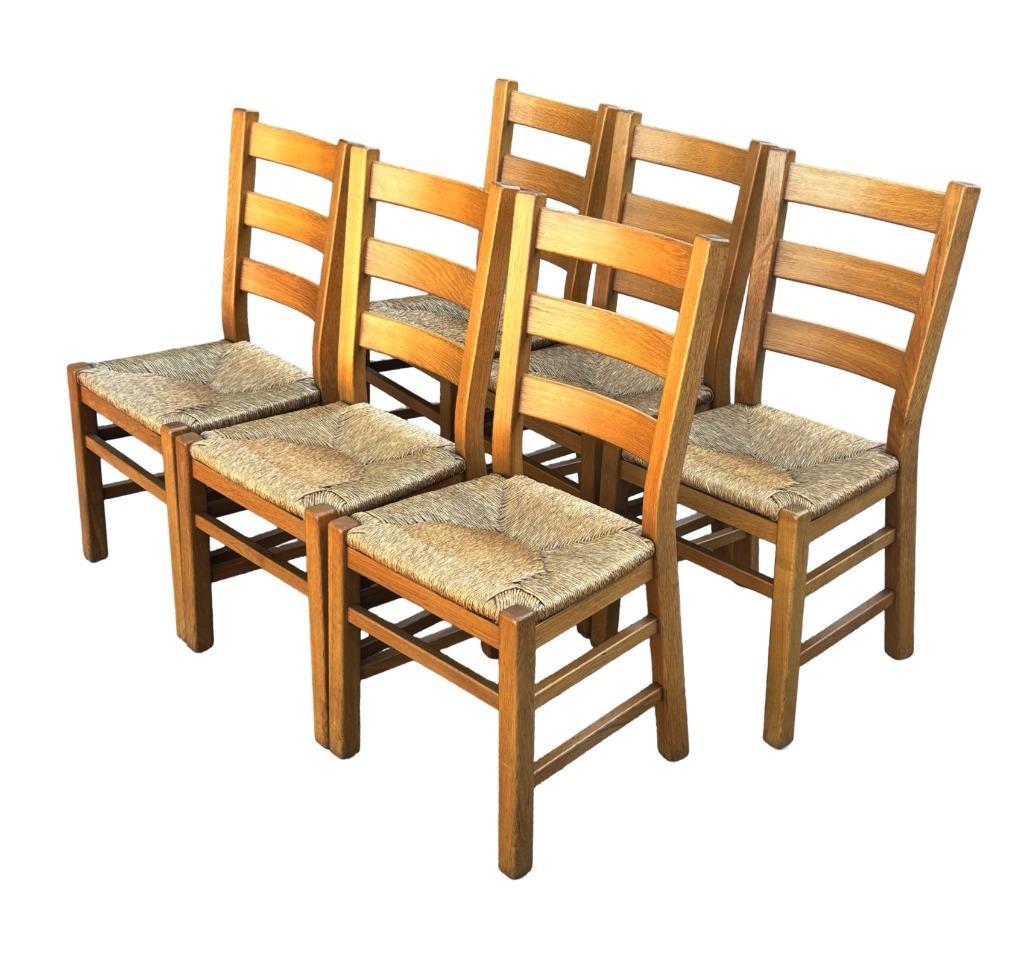 Vintage Set Van 6 Eetkamerstoelen Eiken En Riet Design image 2