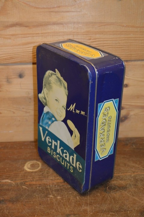 Donkerblauw Verkade Koekblik Met Meisje Met De Strik – Nostalgisch Design image 3