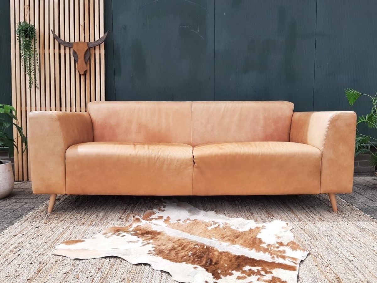 Stoere Leren Bank – Mountain Alp 2,5-zits Lichte Camel Kleur image 10
