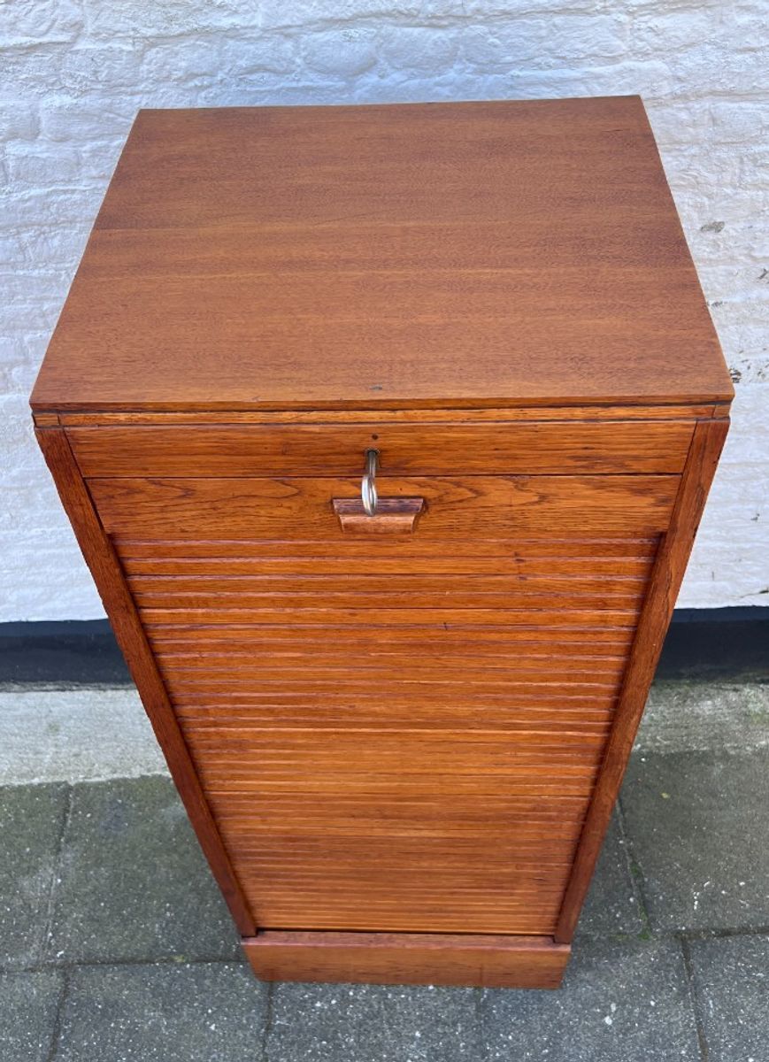 Eiken Rolluik Archiefkast Met Originele Schuifbakken, 113 Cm Hoog image 9