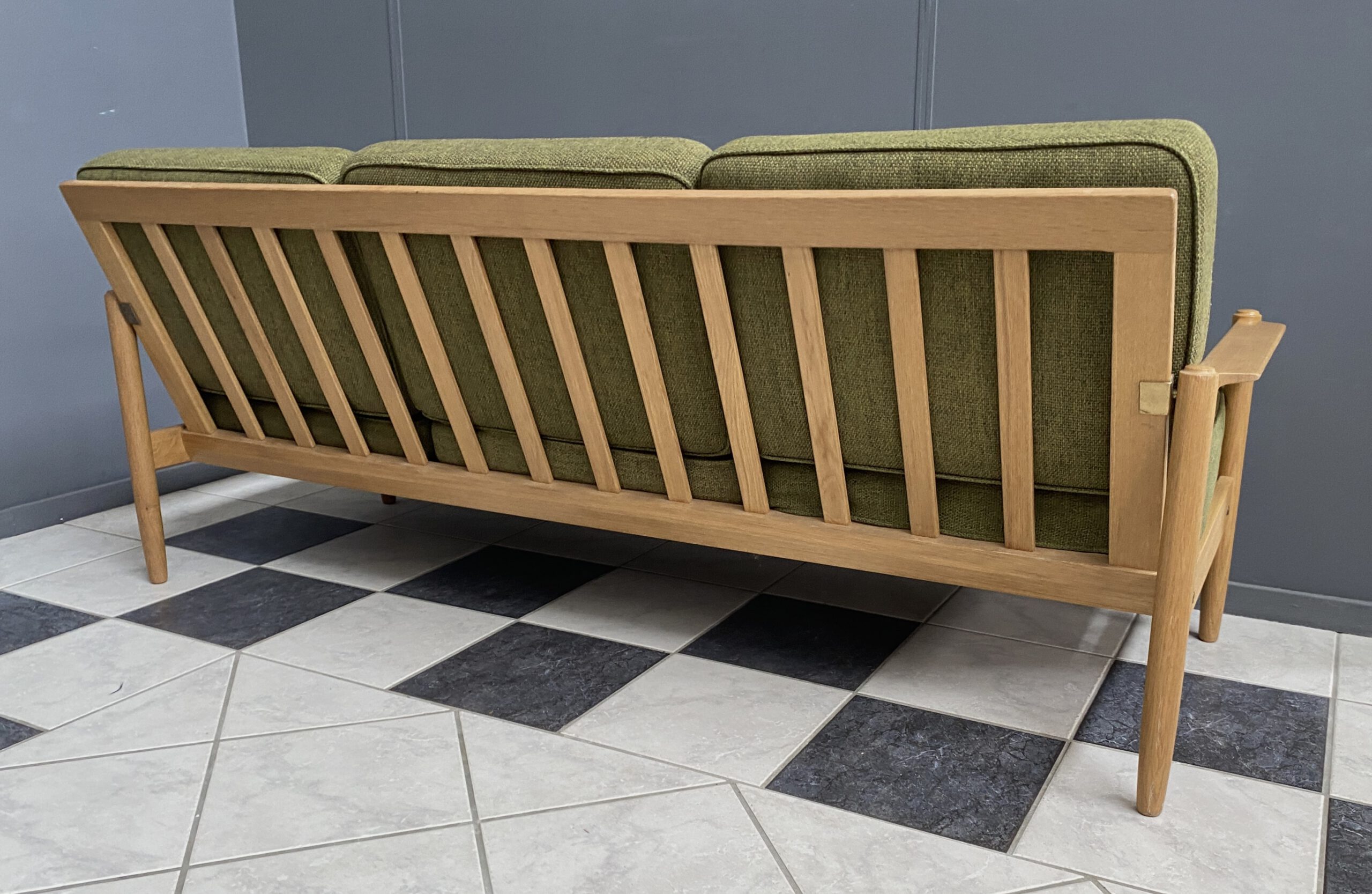 Green Fabric And Wood 3 Seat Sofa 1960s image 10