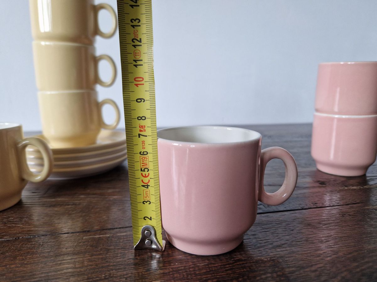 Boch Vintage Koffiekopjes Met Schotels – Roze & Geel (set Van 7) image 4