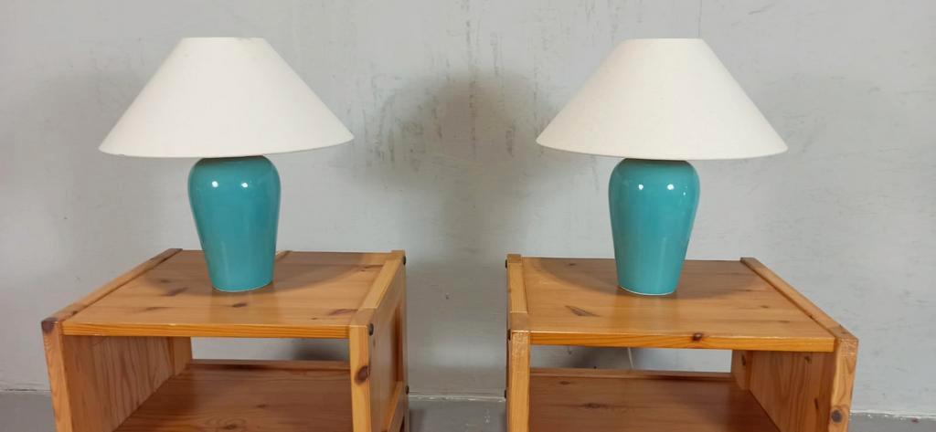 Set Van 2 Vintage Klassieke Tafellampen, Blauw / Turkoois image 3