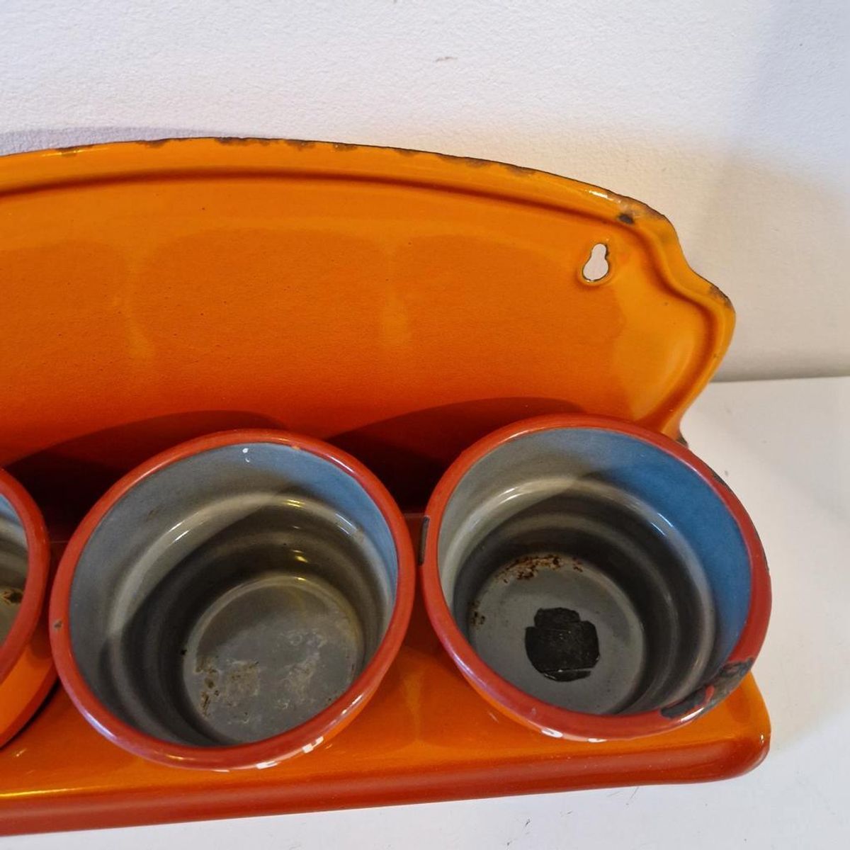 Oranje Zand Zeep Soda Rekje Antiek Emaille Wandrek image 7